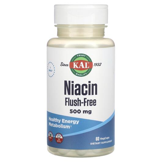 Основне фото товара KAL, Niacin Flush-Free 500 mg, Вітамін B3 Ніацин, 60 капсул
