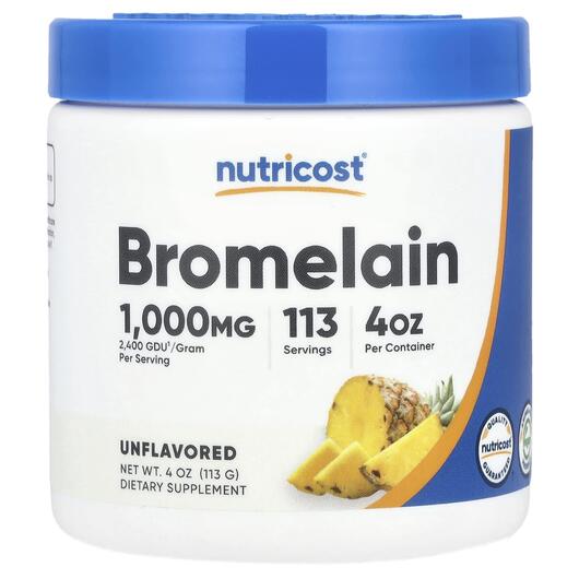 Основне фото товара Nutricost, Bromelain Unflavored, Бромелайн, 113 г