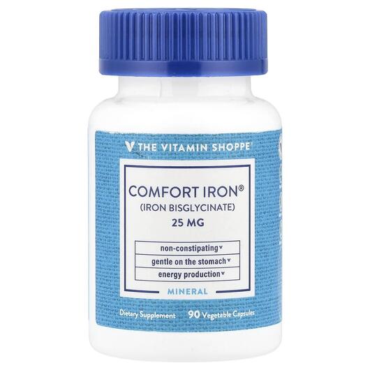 Основне фото товара TheVitaminShoppe, Comfort Iron 25 mg, Залізо, 90 капсул