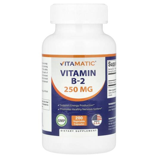 Основне фото товара Vitamatic, Vitamin B-2 250 mg, Вітамін B, 200 капсул
