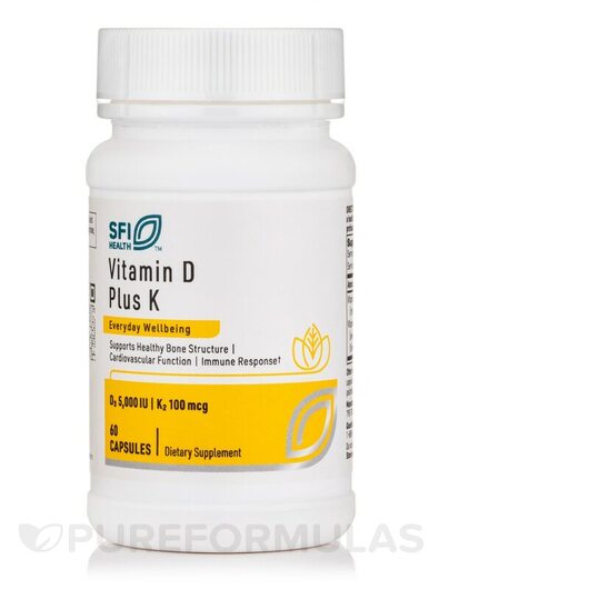 Основне фото товара Vitamin D Plus K, Вітамін D3 Холекальциферол, 60 капсул