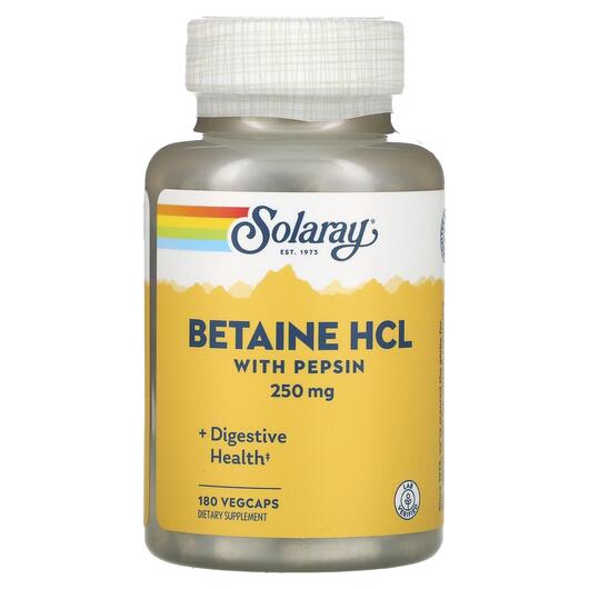 Основне фото товара Solaray, HCL with Pepsin, Бетаїн з Пепсином, 180 капсул