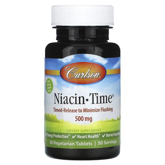 Основне фото товара Carlson, Niacin-Time 500 mg, Вітамін B3 Ніацин, 50 таблеток
